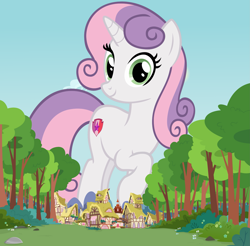 Size: 3021x2978 | Tagged: safe, artist:andoanimalia, artist:boneswolbach, edit, editor:jaredking779, vector edit, sweetie belle, pony, unicorn, g4, female, giant pony, giantess, high res, macro, mare, mega giant, older, older sweetie belle, story included, vector
