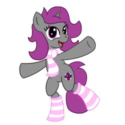 Size: 1200x1200 | Tagged: safe, artist:dafiltafish, oc, oc only, oc:stardust, pony, 2021 community collab, derpibooru community collaboration, bipedal, clothes, looking at you, scarf, simple background, socks, solo, standing, standing on one leg, striped socks, transparent background