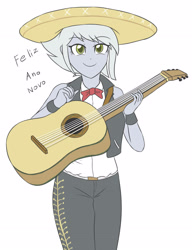Size: 2197x2857 | Tagged: safe, artist:sumin6301, limestone pie, equestria girls, g4, equestria girls-ified, female, guitar, high res, mariachi, musical instrument, new year, portuguese, simple background, smiling, solo, sombrero, when she smiles, white background