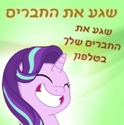 Size: 253x254 | Tagged: safe, starlight glimmer, pony, g4, hebrew, meme, text, translated in the comments