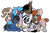 Size: 1911x1244 | Tagged: safe, artist:ledwine glass, artist:lewdielewd, oc, oc:andy gnetin, oc:digital wrench, oc:electric television, oc:lewdielewd, oc:palatinatus clypeus, oc:sound chaser, demon, demon pony, earth pony, original species, pegasus, pony, unicorn, zebra, 2021 community collab, derpibooru community collaboration, bow, clothes, dress, glasses, happy, horns, messy mane, plushie, simple background, sitting, standing, transparent background, zebra oc