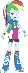 Size: 4250x11163 | Tagged: safe, artist:alandssparkle, rainbow dash, equestria girls, g4, my little pony equestria girls: rainbow rocks, absurd resolution, angry, boots, clothes, looking at you, open mouth, shoes, simple background, solo, transparent background, vector