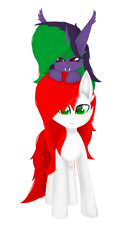 Size: 1400x2500 | Tagged: safe, artist:toxinagraphica, oc, oc only, bat pony, pegasus, pony, unicorn, 2021 community collab, derpibooru, derpibooru community collaboration, bat pony oc, bat wings, big ears, cheek fluff, cute, duo, fangs, female, fluffy, front view, full face view, happy, horn, lineless, looking at you, male, mare, meta, oc x oc, pegasus oc, ponies riding ponies, riding, shipping, simple background, smiling, smirk, stallion, transparent background, unicorn oc, wings