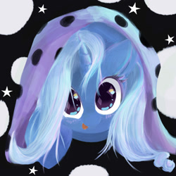 Size: 2000x2000 | Tagged: safe, artist:ujimone, trixie, pony, unicorn, g4, abstract background, blushing, high res, looking at you, solo, tongue out