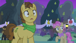 Size: 1920x1080 | Tagged: safe, screencap, grand pear, mayor mare, earth pony, pony, g4, the perfect pear, candle, female, lantern, male, mare, non-dyed mayor, pear tree, reaction image, shocked, stallion, stunned, tree