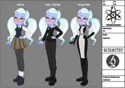 Size: 2833x1985 | Tagged: safe, artist:limedazzle, sugarcoat, fanfic:evil-count-proteus's unnamed eqg au, equestria girls, g4, bodysuit, clothes, commissioner:evil-count-proteus, fanfic, fanfic art, female, glasses, high res, necktie, reference sheet, scientist, shadowbolts, show accurate, skirt, solo, spy suit, tights, uniform