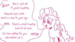 Size: 1200x675 | Tagged: safe, artist:pony-berserker, pinkie pie, earth pony, pony, pony-berserker's twitter sketches, g4, crying, open mouth, rise against, simple background, singing, song, tears of joy, white background