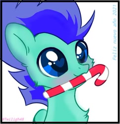 Size: 414x427 | Tagged: safe, artist:mint-light, artist:twiligh48, oc, oc only, oc:azelfu, pegasus, pony, base used, bust, candy, candy cane, cute, food, solo