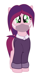 Size: 1128x1952 | Tagged: safe, artist:aaronmk, oc, oc only, oc:rose shelf, earth pony, pony, 2021 community collab, derpibooru community collaboration, clothes, covered face, earth pony oc, eyelashes, face mask, female, mare, mask, simple background, smiling, solo, sweater, transparent background, vector