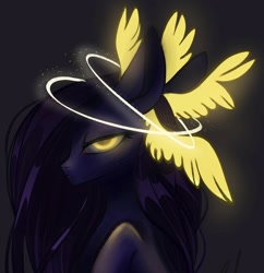 Size: 1080x1114 | Tagged: safe, artist:_quantumness_, oc, oc only, pony, bedroom eyes, bust, eyelashes, glowing eyes, halo, multiple wings, solo, wings