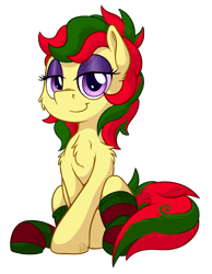 Size: 2000x2571 | Tagged: safe, artist:pirill, oc, oc only, oc:attraction, pegasus, pony, 2021 community collab, derpibooru community collaboration, clothes, high res, lidded eyes, looking at you, makeup, male, signature, simple background, sitting, smiling, socks, solo, stallion, striped socks, transparent background, trap