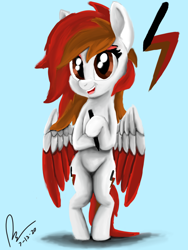 Size: 3456x4608 | Tagged: safe, artist:raphaeldavid, oc, oc only, oc:crimson trace, pegasus, pony, bipedal, looking at you, pen, smiling, solo, spread wings, wings