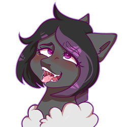 Size: 2000x2000 | Tagged: artist needed, safe, oc, oc:mimicry, original species, ahegao, blushing, cross-eyed, drool, fluffy, high res, open mouth, purple changeling, tongue out