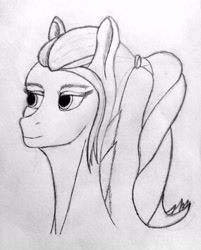 Size: 3120x3890 | Tagged: safe, artist:pegasus_fs, fleetfoot, pegasus, pony, g4, alternate hairstyle, bust, female, high res, lineart, ponytail, portrait, simple background, smiling, solo, traditional art