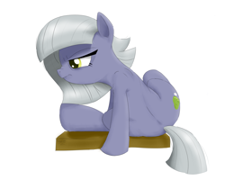 Size: 2500x2000 | Tagged: safe, artist:ponerino, limestone pie, earth pony, pony, g4, colored, digital art, female, flexible, frown, high res, mare, nose wrinkle, side view, simple background, solo, white background