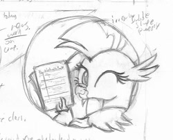 Size: 511x412 | Tagged: safe, artist:johnerose126, silverstream, classical hippogriff, hippogriff, g4, monochrome, one eye closed, paper, sketch, solo, traditional art, wink