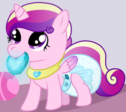 Size: 2000x1786 | Tagged: safe, artist:sweetielover, princess cadance, alicorn, pony, g4, baby, baby cadance, baby pony, crystal heart, cute, cutedance, daaaaaaaaaaaw, diaper, female, filly, foal, mouth hold, poofy diaper, solo, younger