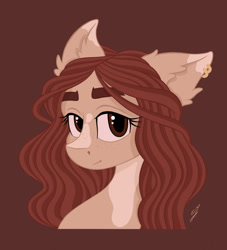Size: 1280x1410 | Tagged: safe, artist:rubisiek, oc, pony, ear piercing, earring, eyebrows, female, freckles, ginger, jewelry, looking at you, mare, markings, mottled coat, piercing, simple background
