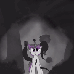 Size: 1080x1080 | Tagged: safe, artist:inky scroll, oc, oc only, oc:inky scroll, pony, unicorn, animated, dark background, fog, forest background, gif, ink, looking at you, sketch, tendrils, tree