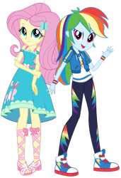 Size: 720x1051 | Tagged: safe, fluttershy, rainbow dash, human, equestria girls, g4, my little pony equestria girls: better together, duo, duo female, female, geode of empathy, geode of fauna, geode of shielding, geode of sugar bombs, geode of super speed, geode of super strength, geode of telekinesis, lace sandals, looking at you, magical geodes, open mouth, simple background, transparent background, vector