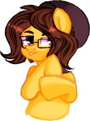 Size: 633x850 | Tagged: safe, artist:thieftea, oc, oc only, oc:vadytwy, earth pony, pony, :p, beanie, earth pony oc, eye clipping through hair, eyebrows, eyebrows visible through hair, facial hair, glasses, goatee, hat, looking at you, male, simple background, solo, stallion, tongue out, white background
