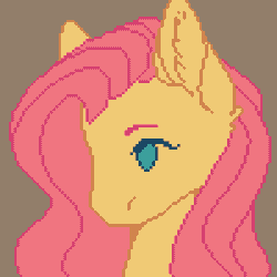 Size: 800x800 | Tagged: safe, artist:aineveri, artist:ashen-soul, artist:revonau, fluttershy, pony, g4, animated, blinking, brown background, bust, cute, female, gif, mare, no pupils, pixel art, portrait, shyabetes, simple background, solo, three quarter view
