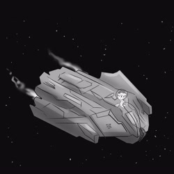 Size: 3000x3000 | Tagged: safe, artist:tjpones, applejack, earth pony, pony, g4, black and white, elite dangerous, female, grayscale, high res, mare, monochrome, reins, solo, space, space helmet, spaceship, yeehaw