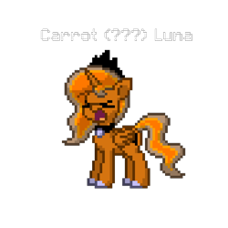 Size: 816x816 | Tagged: safe, artist:apexsoundwave, alicorn, pony, pony town, carrot, carrot luna, female, food, inside joke, mare, meme, pixel art, screaming, shitposting, simple background, solo, transparent background, wat, yelling