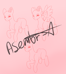 Size: 2301x2606 | Tagged: safe, artist:minelvi, oc, oc only, earth pony, pegasus, pony, unicorn, bald, base, ear fluff, earth pony oc, high res, horn, lineart, obtrusive watermark, pay to use, pegasus oc, pink background, simple background, unicorn oc, watermark, wings