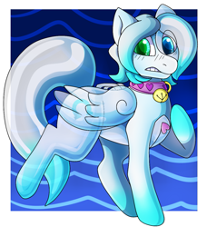 Size: 1095x1200 | Tagged: safe, artist:icefire, oc, oc:cold front, inflatable pony, original species, pegasus, pony, pooltoy pony, clothes, collar, heterochromia, inflatable, solo, suit, transformation, zipper
