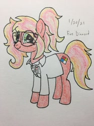 Size: 407x543 | Tagged: safe, artist:carty, oc, oc:fire diamond, earth pony, pony, clothes, glasses, id card, lab coat