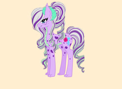 Size: 1600x1166 | Tagged: safe, artist:ocean-drop, oc, oc only, oc:creme de la creme, dracony, hybrid, female, horns, interspecies offspring, offspring, parent:rarity, parent:spike, parents:sparity, simple background, solo, yellow background