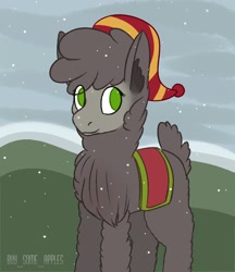 Size: 1600x1850 | Tagged: safe, artist:buy_some_apples, oc, oc only, alpaca, happy, hat, no pupils, smiling, snow, snowfall