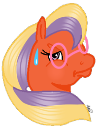 Size: 256x325 | Tagged: safe, artist:muhammad yunus, bright bramley, earth pony, pony, g2, 2019, angry, female, glasses, mare, medibang paint, simple background, solo, sweat, transparent background, unamused