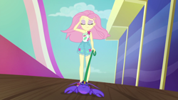 Size: 1000x563 | Tagged: safe, screencap, fluttershy, lobster, equestria girls, g4, i'm on a yacht, my little pony equestria girls: better together, blue lobster, flowing hair, geode of fauna, leash, magical geodes, walking