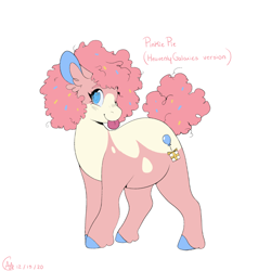 Size: 2000x2000 | Tagged: safe, artist:heavenlygalaxies, pinkie pie, earth pony, pony, g4, alternate design, coat markings, colored hooves, confetti, ear fluff, female, high res, looking at you, mare, markings, redesign, simple background, solo, tongue out, white background