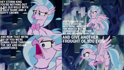 Size: 2001x1125 | Tagged: safe, edit, edited screencap, editor:quoterific, screencap, silverstream, hippogriff, g4, what lies beneath, angry, female, flying, open mouth, rage, solo, worried