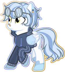 Size: 1280x1421 | Tagged: safe, artist:whiteplumage233, oc, oc only, pegasus, pony, clothes, goggles, hoodie, male, simple background, solo, stallion, transparent background