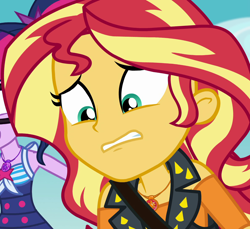 Size: 1180x1080 | Tagged: safe, screencap, sci-twi, sunset shimmer, twilight sparkle, equestria girls, equestria girls specials, g4, my little pony equestria girls: better together, my little pony equestria girls: forgotten friendship, clothes, cropped, duo, duo female, female, glasses, solo focus, swimsuit, worried