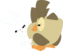 Size: 3567x2889 | Tagged: safe, artist:porygon2z, angel bunny, owlowiscious, bird, owl, rabbit, g4, abuse, angelbuse, angry, animal, face near butt, high res, kiss my ass, male, simple background, transparent background, vector