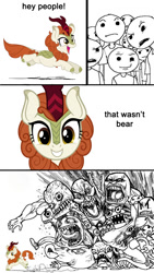 Size: 700x1239 | Tagged: artist needed, source needed, safe, autumn blaze, human, kirin, g4, angry, dialogue, exploitable meme, implied urine, kirin beer, looking at you, meme, misspelling, rage, rage face, running, simple background, smiling, white background