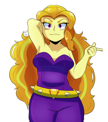 Size: 884x1000 | Tagged: safe, artist:lonercroissant, adagio dazzle, equestria girls, g4, arm behind head, armpits, bare shoulders, breasts, female, simple background, thick