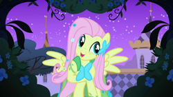 Size: 1920x1080 | Tagged: safe, screencap, fluttershy, pegasus, pony, g4, the best night ever, clothes, cute, dress, female, gala dress, mare, open mouth, shyabetes, solo