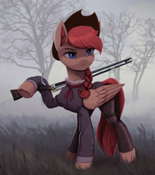 Size: 2500x2818 | Tagged: safe, artist:mrscroup, oc, oc only, pegasus, pony, clothes, gun, high res, male, pegasus oc, solo, uniform, weapon, wings