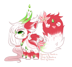 Size: 1148x1066 | Tagged: safe, artist:minelvi, oc, oc only, original species, :p, augmented tail, base used, chest fluff, ear fluff, flower, flower in hair, fluffy, horns, simple background, smiling, solo, tongue out, transparent background, wings