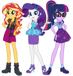 Size: 1102x1154 | Tagged: safe, rarity, sci-twi, sunset shimmer, twilight sparkle, equestria girls, g4, my little pony equestria girls: better together, clothes, female, geode of empathy, geode of fauna, geode of shielding, geode of sugar bombs, geode of super speed, geode of super strength, geode of telekinesis, high heels, looking at you, magical geodes, pencil skirt, ponytail, rarity peplum dress, sci-twi skirt, shoes, simple background, skirt, transparent background, trio, trio female, vector