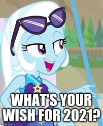 Size: 550x677 | Tagged: safe, edit, edited screencap, screencap, trixie, equestria girls, equestria girls series, forgotten friendship, g4, 2021, caption, clothes, female, image macro, impact font, open mouth, solo, swimsuit, text