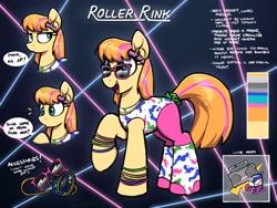 Size: 4000x3000 | Tagged: safe, artist:selenophile, oc, oc only, oc:roller rink, earth pony, pony, 80s, adoptable, clothes, earth pony oc, female, jewelry, leg warmers, leggings, leotard, mare, necklace, reference sheet, sunglasses