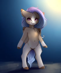Size: 1797x2127 | Tagged: safe, artist:miokomata, oc, oc only, oc:clare, pegasus, semi-anthro, arm hooves, belly button, chest fluff, female, freckles, looking at you, mare, not fluttershy, shoulder freckles, solo