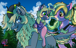 Size: 3393x2160 | Tagged: safe, artist:brainiac, derpibooru exclusive, luster dawn, oc, oc:morning sun, oc:solstice dream, kirin, pony, unicorn, g4, bottomless, canon x oc, clothes, coffee, coffee cup, cup, cute, family, female, high res, interspecies offspring, kirin hybrid, male, offspring, parent:luster dawn, parent:oc:solstice dream, parents:canon x oc, partial nudity, shipping, solster, story included, straight